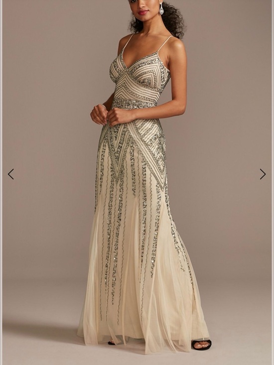 MARINA Dresses & Skirts - NWT- Marina Embellished Cream Mesh Evening Gown